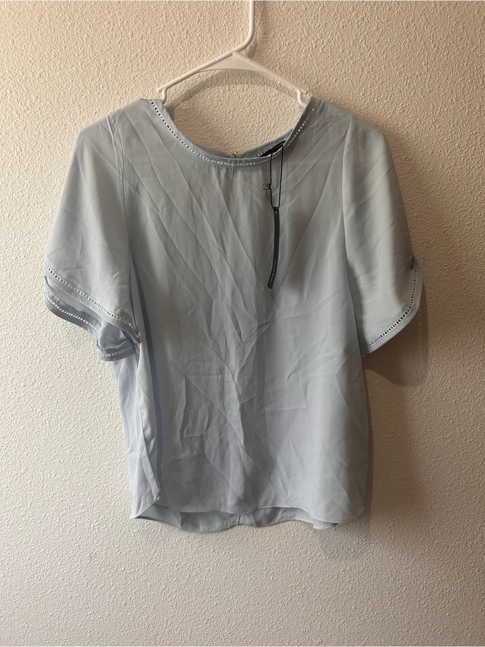 Light Blue Short Sleeve Eyelet Trim Blouse